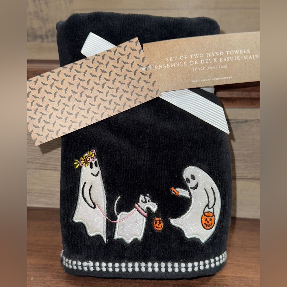 Set of Two Hand Towels with  Two Ghost 👻  And A Dog By Cupcakes and Cashmere